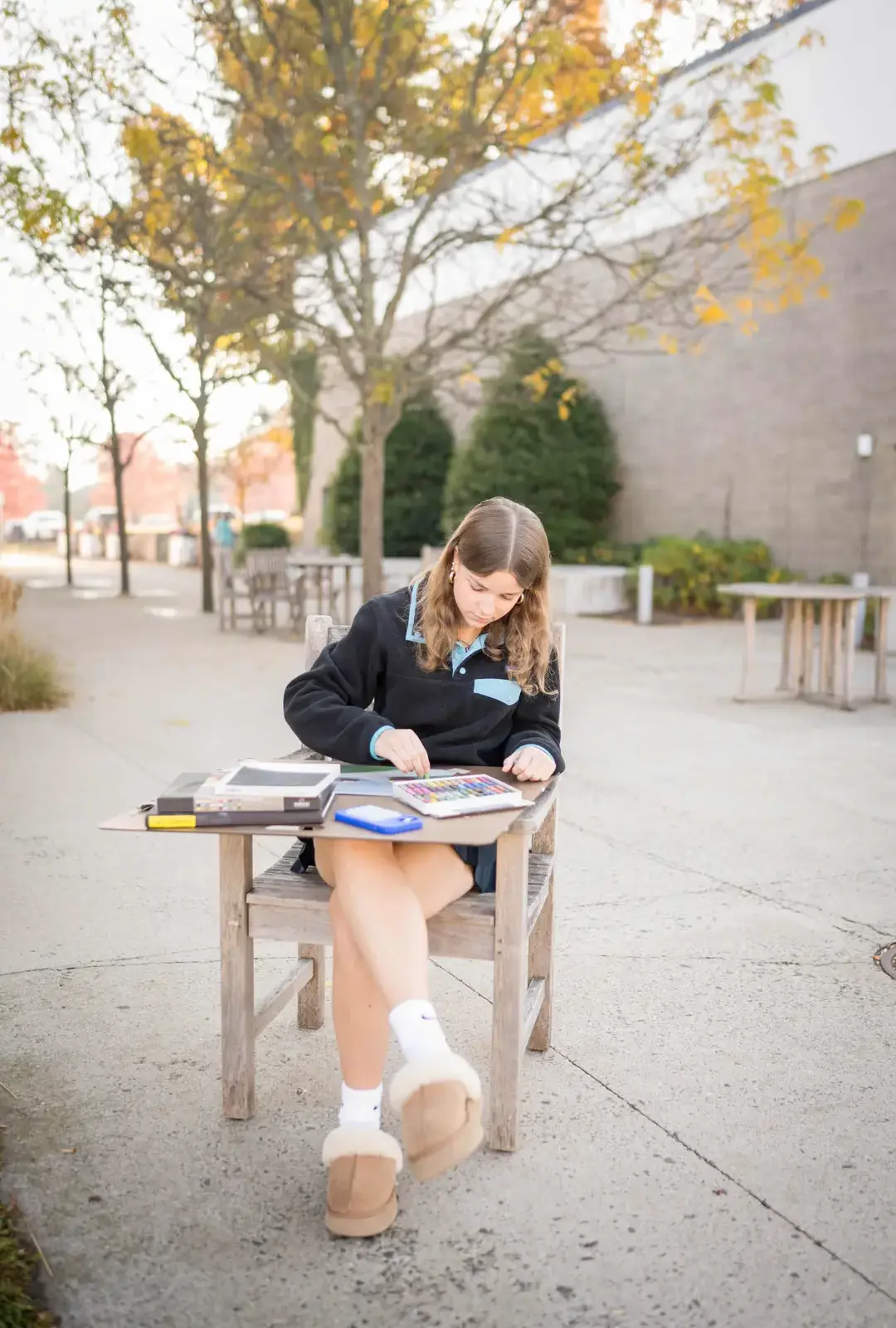 Student reading outside